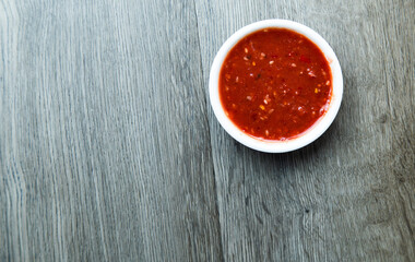 sauce shabu, hot pot on wood background ingredients.