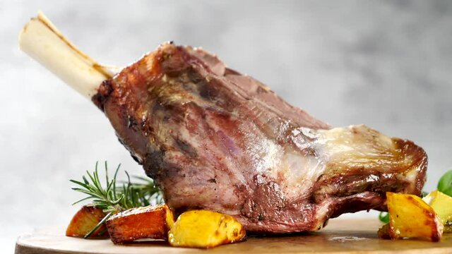 roasted lamb chop on wooden board