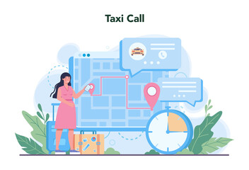 Taxi service concept. Yellow taxi car. Automobile cab with driver