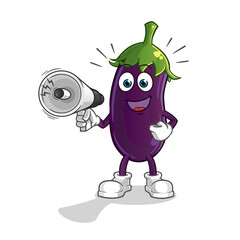 eggplant holding hand loudspeakers vector. cartoon character