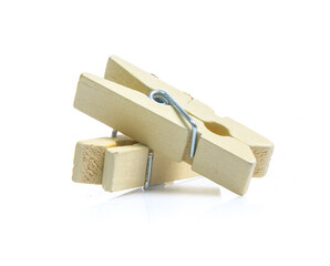 wood clothespins isolated on white background