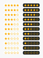 Five stars customer product rating. Set of flat icon for apps and websites.