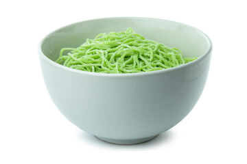 Clipping path Green noodle isolated on white background
