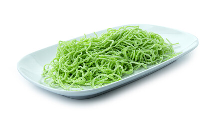 Clipping path Green noodle isolated on white background