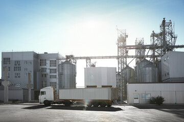 View of modern granaries for storing cereal grains outdoors