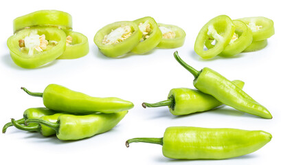 green pepper chilli isolated on white background clipping path