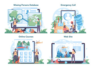 Urgency rescuer online service or platform set. Ambulance lifeguard