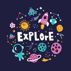 space explore circle concept on blue background
