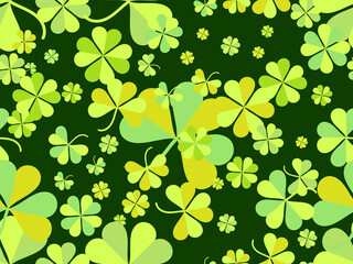 Clover seamless pattern for Saint Patrick's Day. Four-leafed and three-leafed clover. Background for printing on paper, advertising materials and fabric. Vector illustration