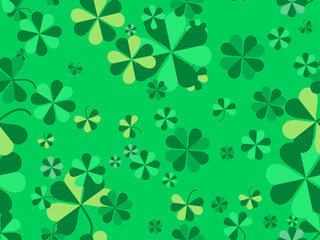 Clover seamless pattern for Saint Patrick's Day. Four-leafed and three-leafed clover. Background for printing on paper, advertising materials and fabric. Vector illustration