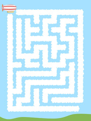 Obraz premium Maze. Zeppeling flying through the clouds. Educational game for children.