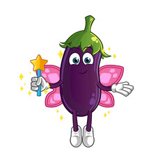 eggplant fairy with wings and stick character. cartoon mascot vector