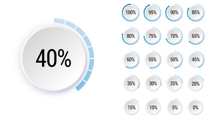 Set of percentage diagrams, indicator bar from 0 to 100, for web design, . Modern infographic elements. Ux percent download, dashboard for app, web, user interface UI or infographic.