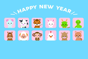 十二支新年イラストカード : Zodiac New Year Illustration Card