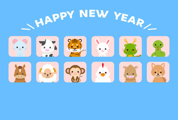十二支新年イラストカード : Zodiac New Year Illustration Card
