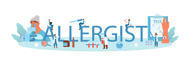 Allergist typographic header. Disease with allergy symptom, medical