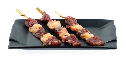 fresh raw pork meat beef sliced on square plate isolated on white background, shabu, hot pot ingredients