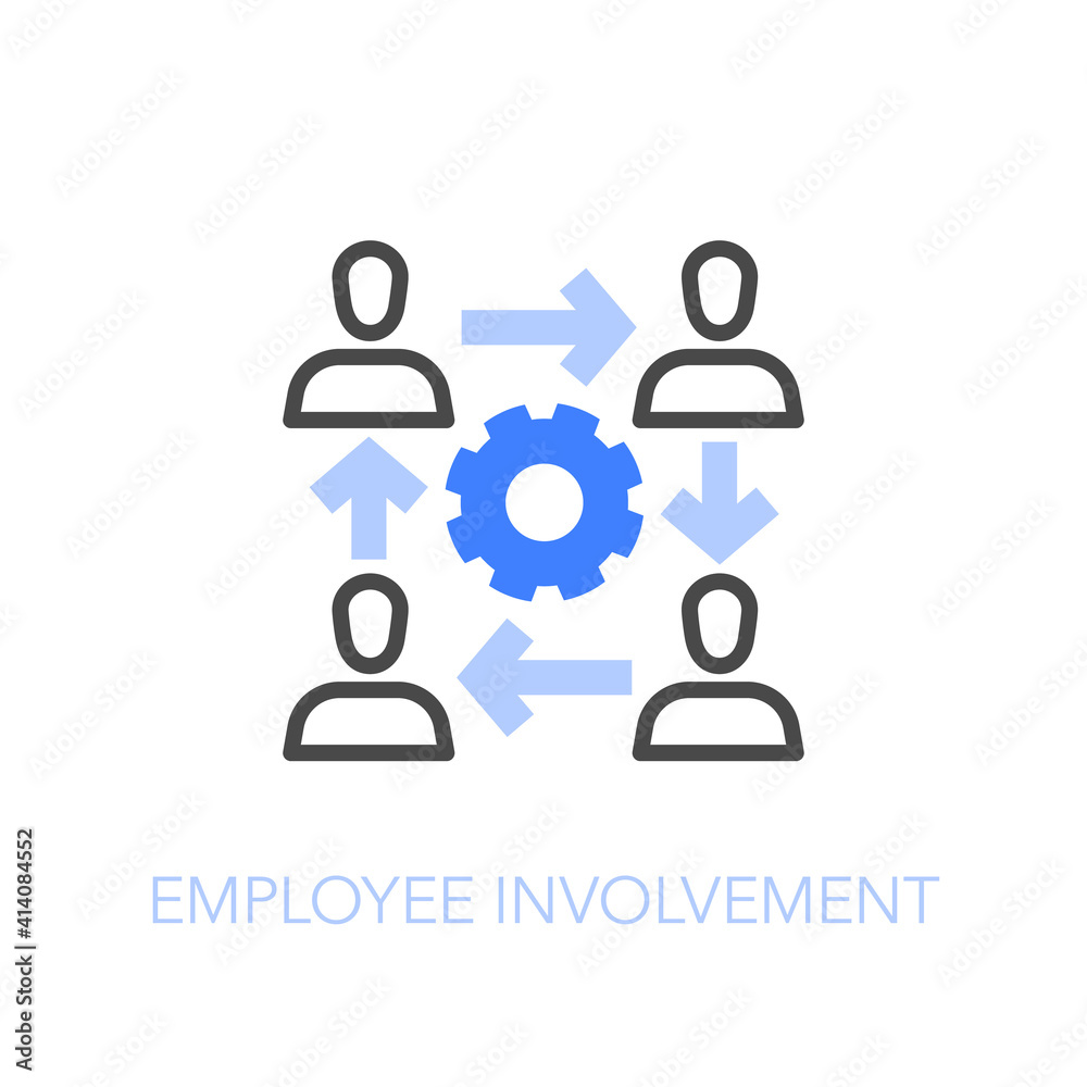 Poster employee involvement symbol with employees in working process. easy to use for your website or prese