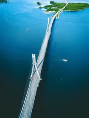 Fototapete Landwasserviadukt Aerial view of cable-stayed Replot Bridge, suspension bridge in Finland