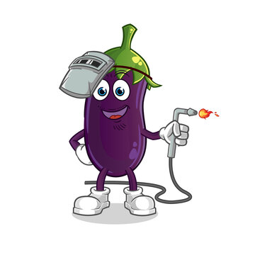 recommend clip art: eggplant welder mascot. cartoon vector