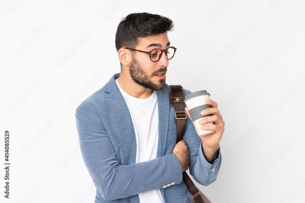 Poster Caucasian business man isolated on white background