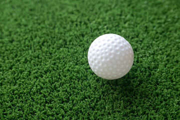 Golf ball on the grass with copy space.