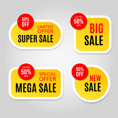 Set of modern sale stickers on gray background