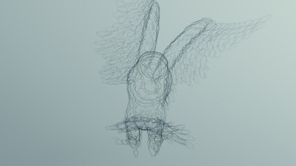 Black Eagle Bird of Prey Wireframe Sculpture 3d illustration render	
