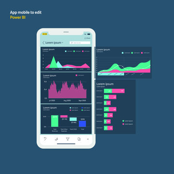 Power bi on mobile. Application to edit. Graphs, charts and diagrams. EPS10