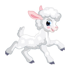 Funny cartoon gray standing lamb. Cute animal. Vector illustration for postcard, posters, nursery design, greeting card, stickers or room decor, t-shirt, kids apparel, invitation, book