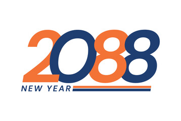 Happy New Year 2088 logo design, New Year 2088 text design isolated on white background