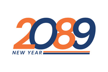 Happy New Year 2089 logo design, New Year 2089 text design isolated on white background