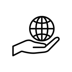 Save the planet flat icon. Pictogram for web. Line stroke. Isolated on white background. Vector eps10. Planet in hand