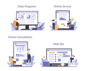 Governmental support online service or platform set. Business bank loan