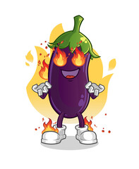 eggplant on fire mascot. cartoon vector