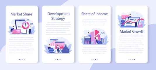 Market growth mobile application banner set. Business progress.