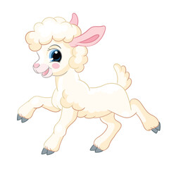 Cute beauty cartoon character lamb. Vector illustration isolated on white background. For postcard, posters, nursery design, greeting card, stickers, room decor, t-shirt, kids apparel, invitation,book
