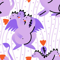 Vector seamless pattern with three headed dragons
