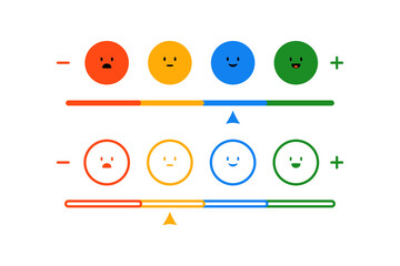 Feedback emotion scale. Cartoon feedback emoji bar, round flat line emoticon icons. Vector illustration