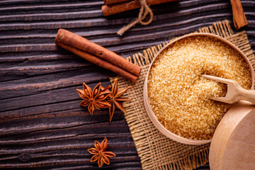 cane brown sugar on a white acrylic background