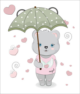 Teddt bear in Graphic Tee and umbrella