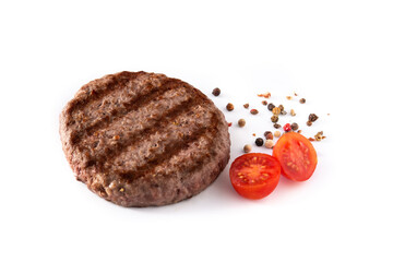 Beef burger,tomato and peppers isolated on white background
