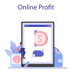 Receiving profit online service or platform. Idea of business success