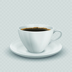 Illustration of porcelain cup on saucer with coffee.