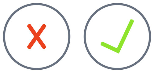 Grünes Häkchen und rotes X im Kreis - Zustimmen und Ablehnen