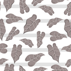 Seamless Pattern Gray Large Leaves Plants Striped Background Design Vector Illustration