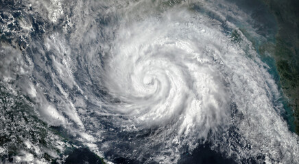 Super Typhoon, tropical storm, cyclone, hurricane, tornado, over ocean. Weather background. Typhoon,  storm, windstorm, superstorm, gale moves to the ground.  Elements of this image furnished by NASA. - obrazy, fototapety, plakaty