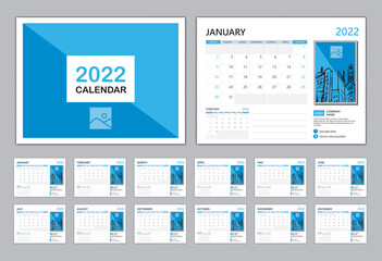 Calendar 2022 template vector, Happy new year 2022, Set Desk calendar 2022, Planner Modern style, Wall calendar design, Week start on Sunday, Set of 12 Months, Red cover design. organizer stationery 