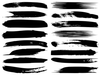 Vector collection of artistic grungy black paint hand made creative brush stroke set isolated on white background. A group of abstract grunge sketches for design education or graphic art decoration