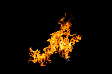 Fire flames on black background